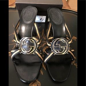 Gucci Sandal heels black/gold logo